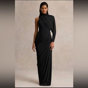 Club London Aphra Black High Neck Maxi Dress With Cape Sleeve
